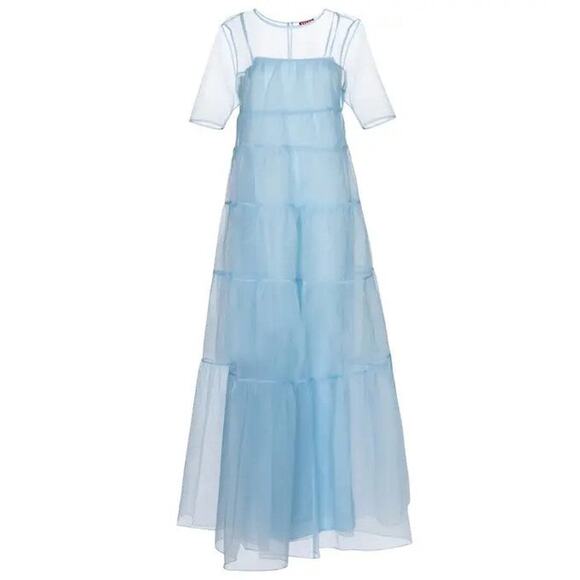Staud Hyacinth Sheer Organza Maxi Dress Blue - XS